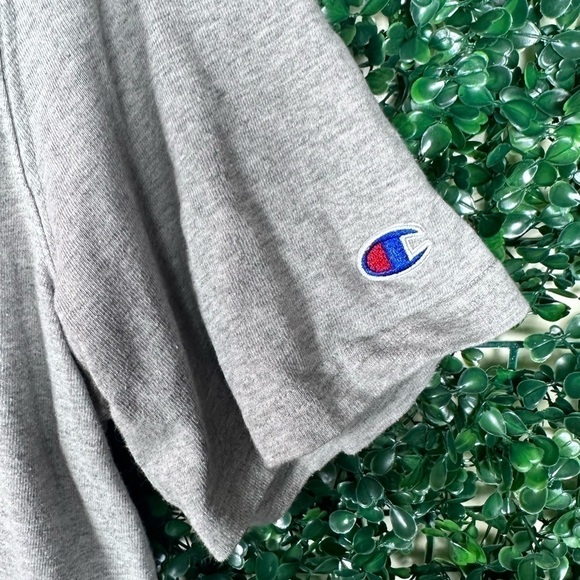 Vintage Champion Logo T Shirt Embroidered Stitched Size L Deadstock Gray 90s - Picture 3 of 5